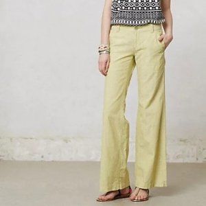 Anthropologie Pilcro and the Letterpress Womens Green Pants Linen Wide Leg sz 0